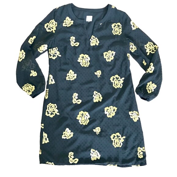 Cabi Women's Black Swiss Dot Gold Foil Occasion Shift Dress Style #3697 Size S - Picture 1 of 12